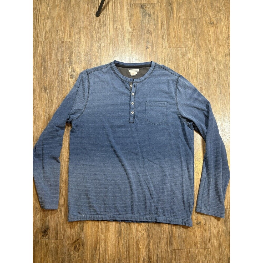 Carbon2Cobalt Ombré Blue Slub Cotton Henley Shirt Men’s Large Long Sleeve